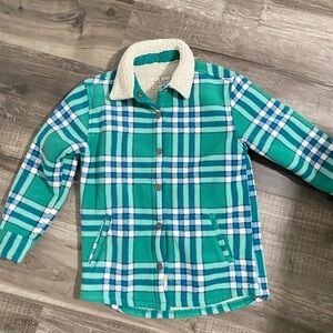 Soho Threads Girls Green and White Plaid Jacket size Xsmall